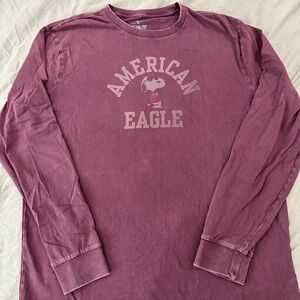 American Eagle Outfitters Long-Sleeve Tee in Dusty Mauve with Snoopy Graphic
